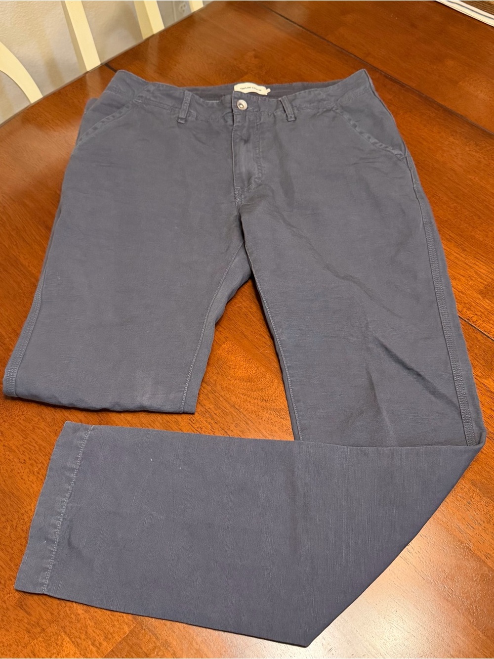 Taylor Stitch Chino Pants Mens 32x32 Navy Blue Organic Cotton Linen Zip Fly